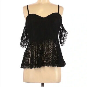 Foxiedox Black Lace Sweetheart Blouse Sz M